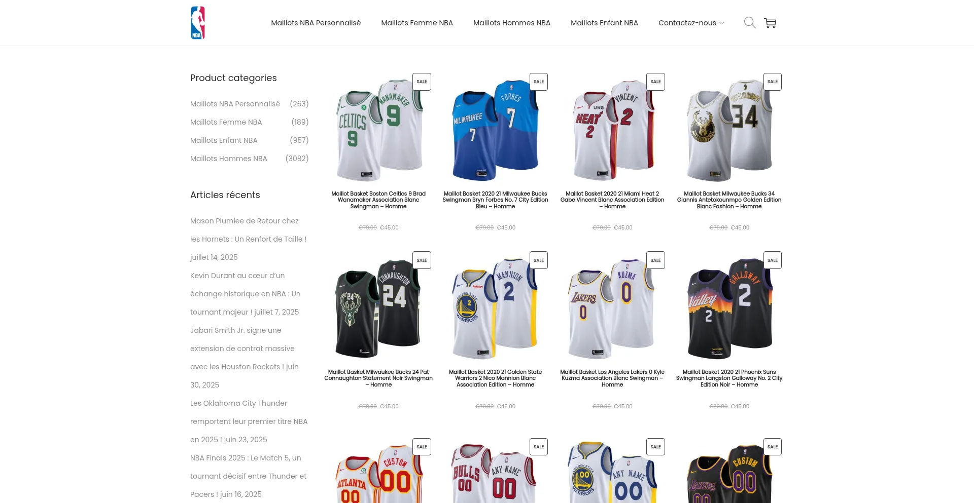 Website screenshot of Maillotsbasketfr.com
