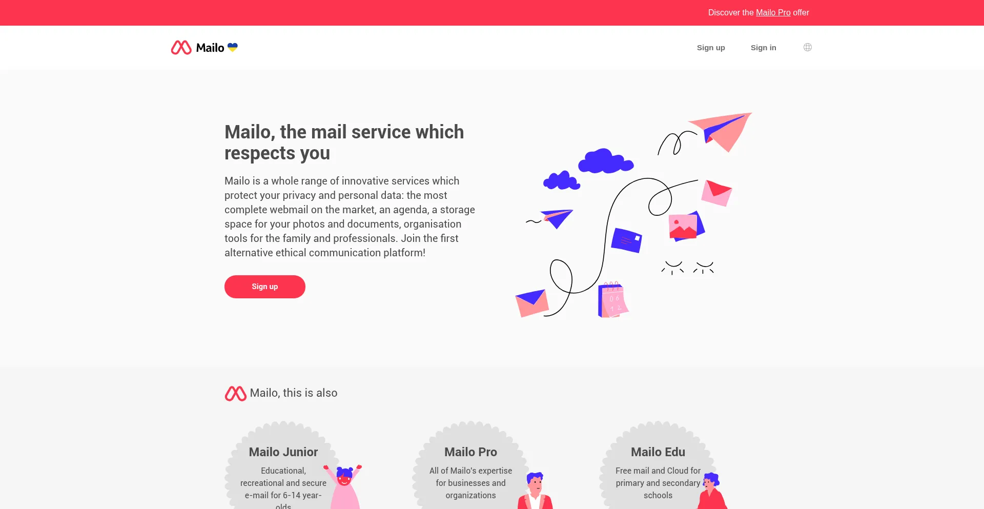 Website screenshot of Mailo.com