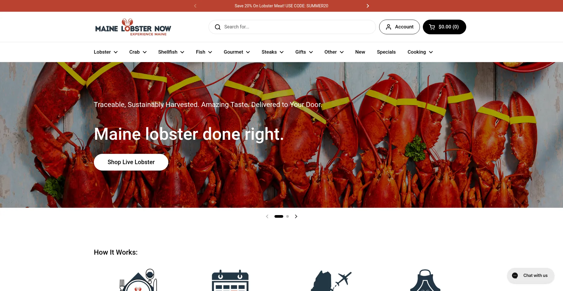 Website screenshot of Mainlobsternow.com