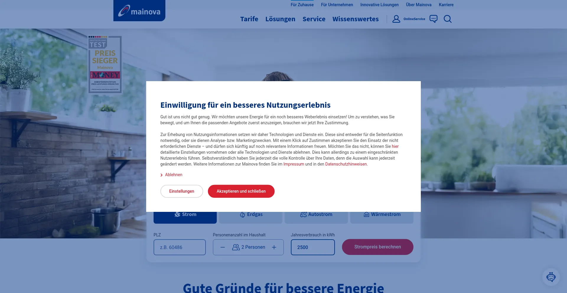Website screenshot of Mainova.de