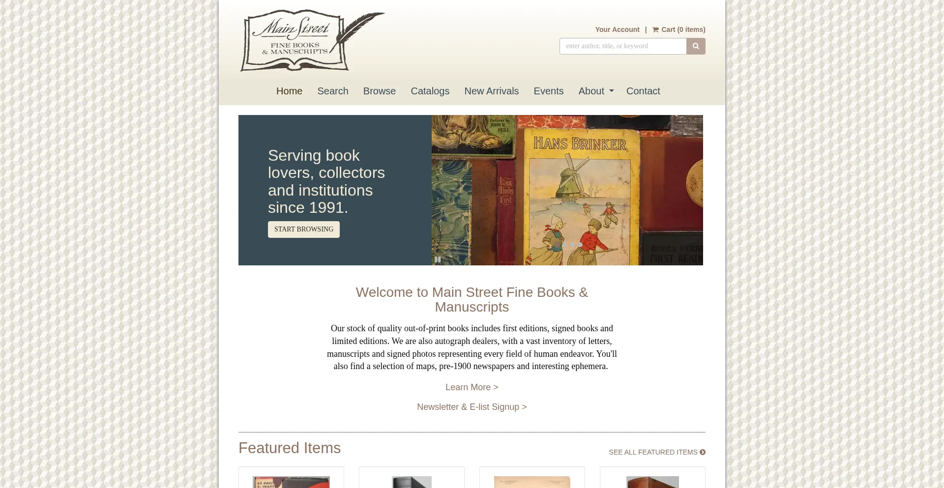 Website screenshot of Mainstreetfinebooks.com