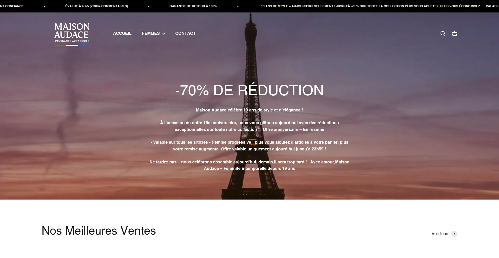 Website screenshot of Maisonaudace.fr