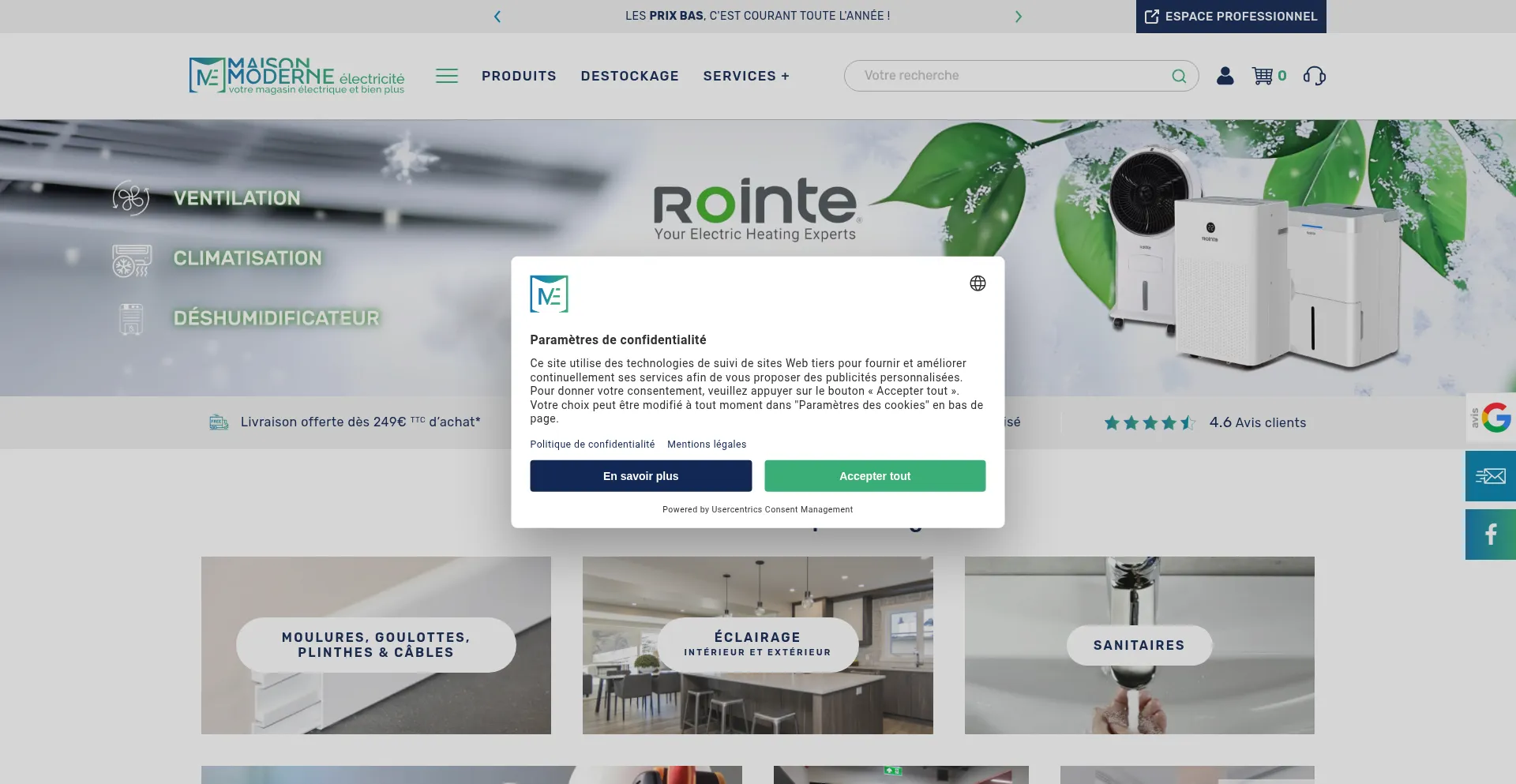 Website screenshot of Maisonmoderne-electricite.fr