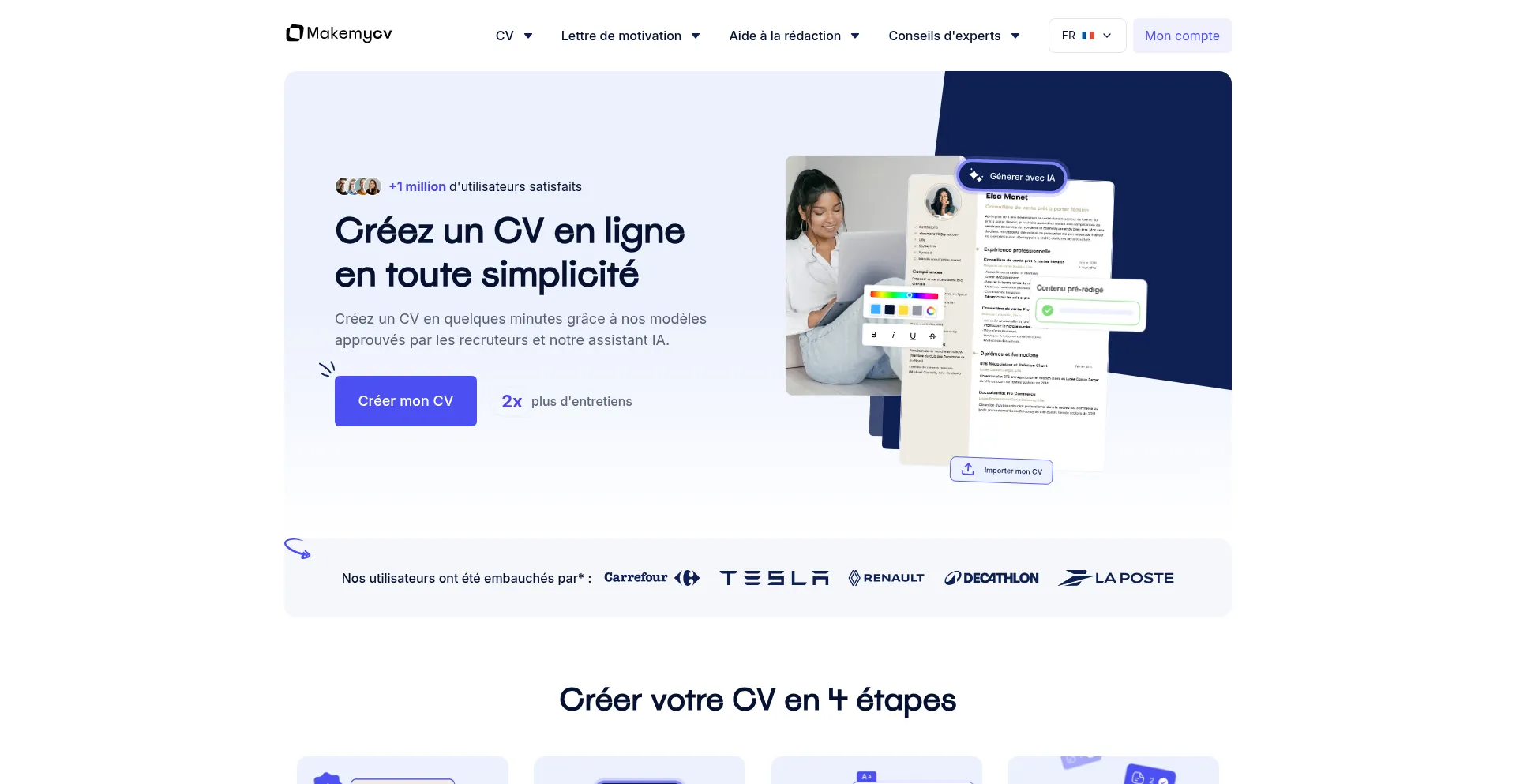 Website screenshot of Makemycv.fr