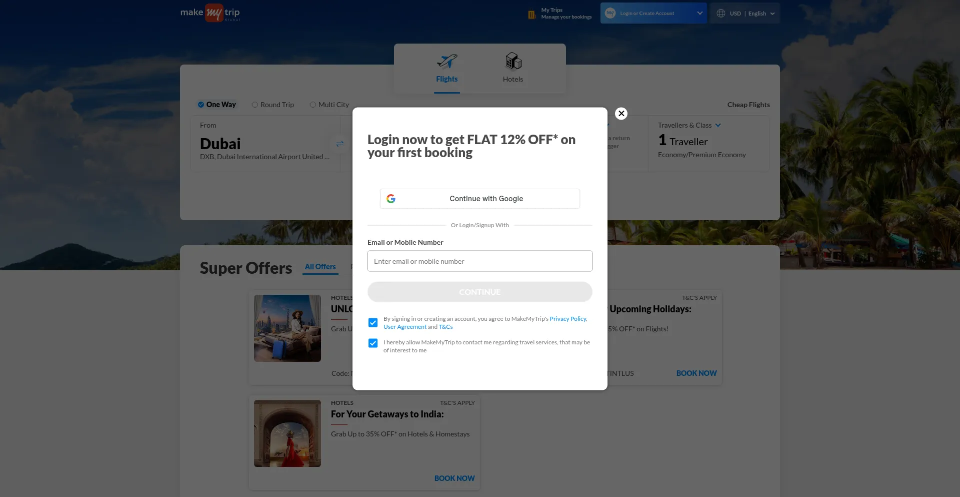 Website screenshot of Makemytrip.global