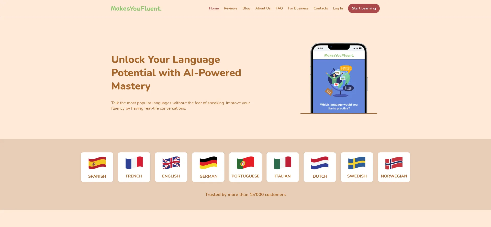 Website screenshot of Makesyoufluent.com