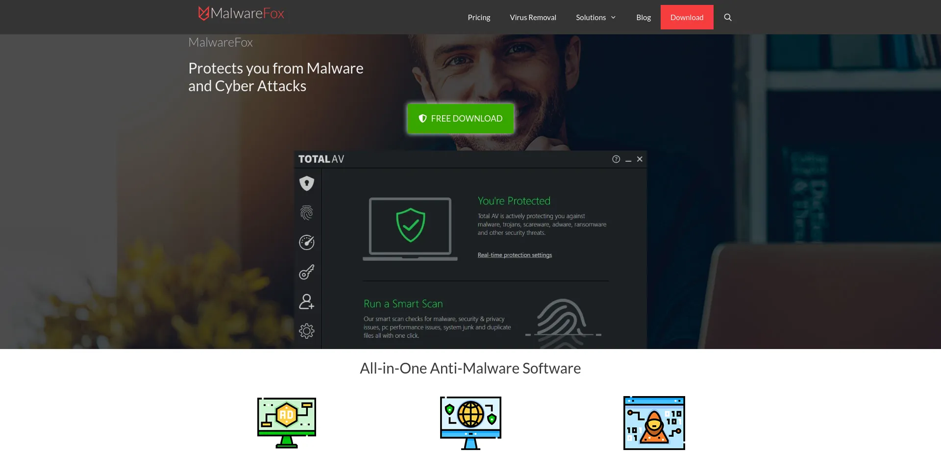 Website screenshot of Malwarefox.com