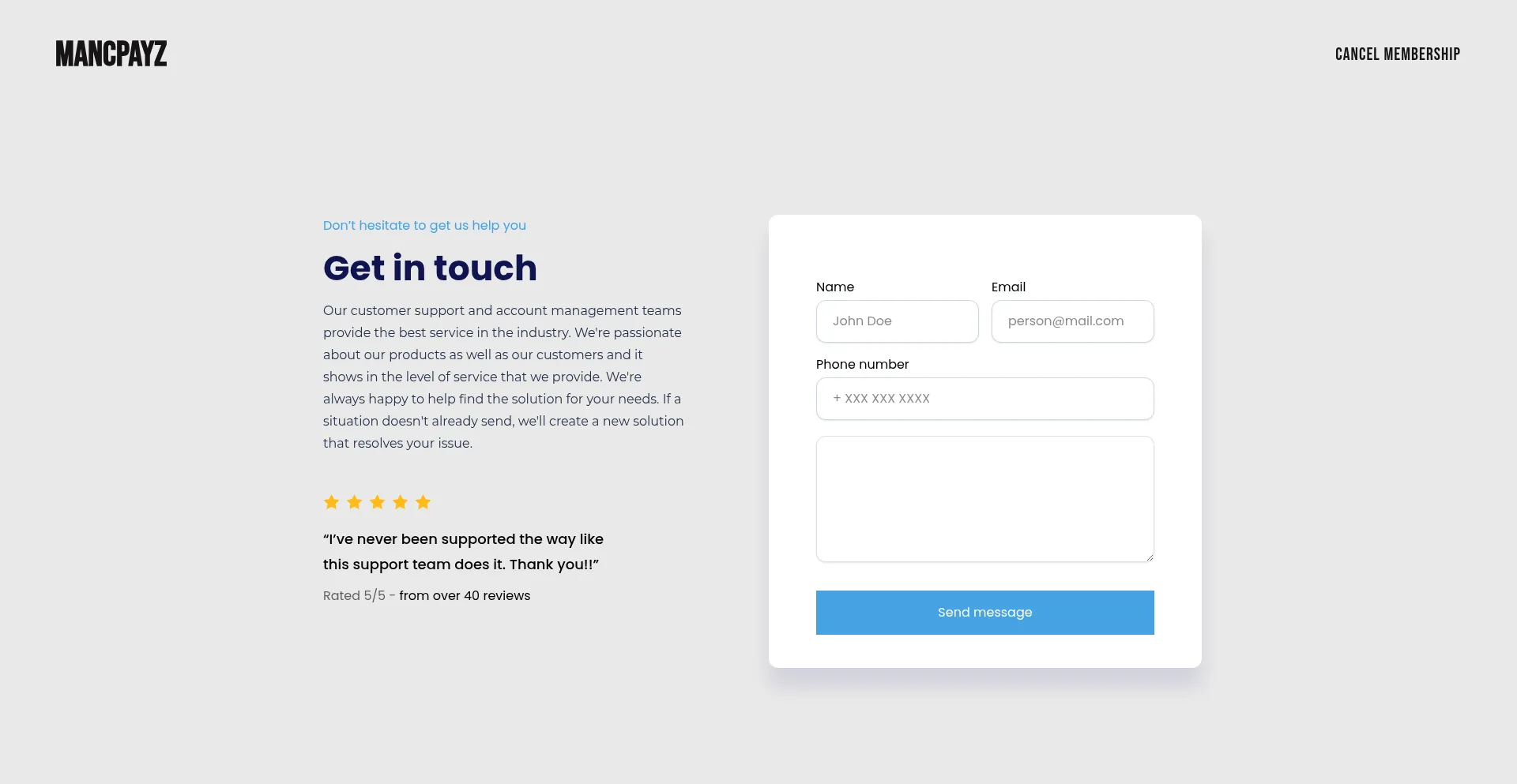 Website screenshot of Mancpayz.com