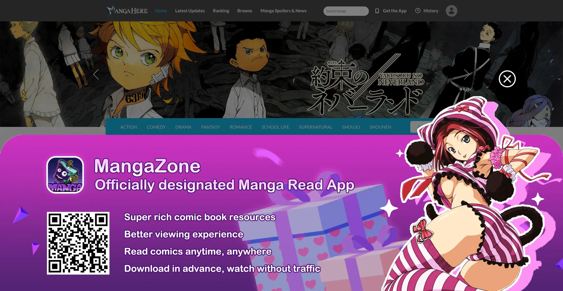 Website screenshot of Mangahere.cc