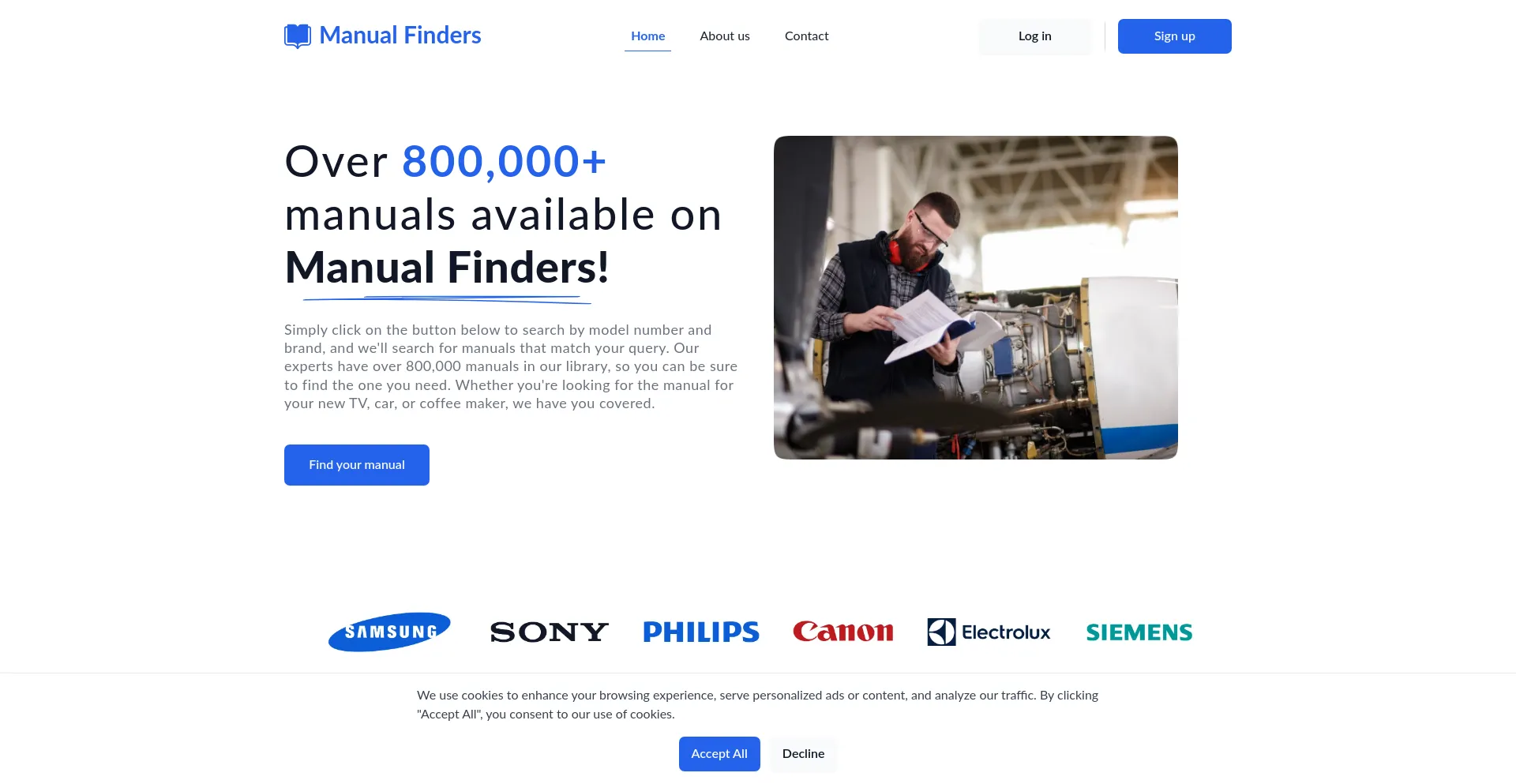 Website screenshot of Manualfinders.com