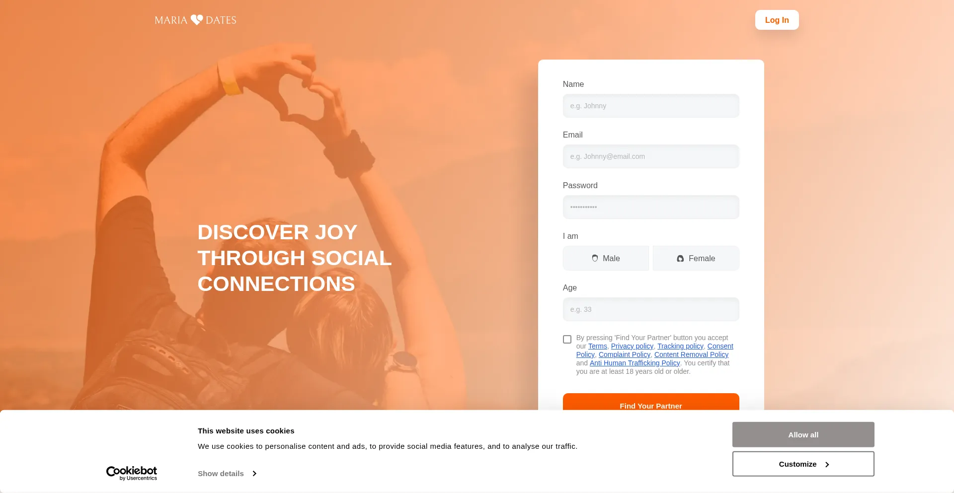 Website screenshot of Mariadates.com