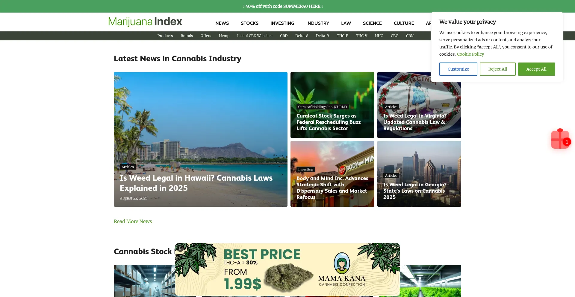Website screenshot of Marijuanaindex.com