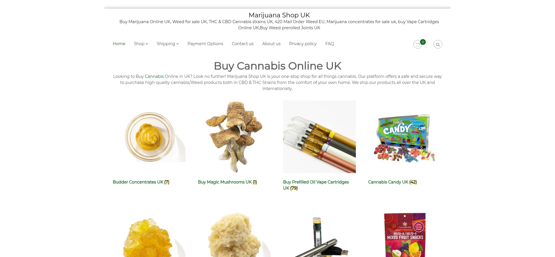 Website screenshot of Marijuanashopuk.com