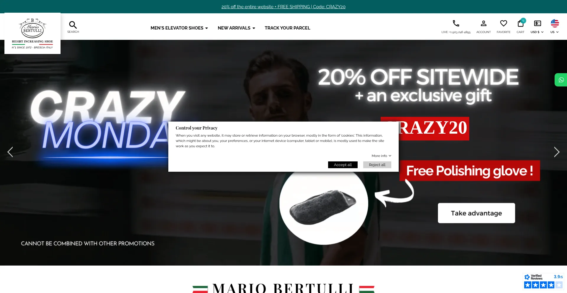 Website screenshot of Mariobertulli.com