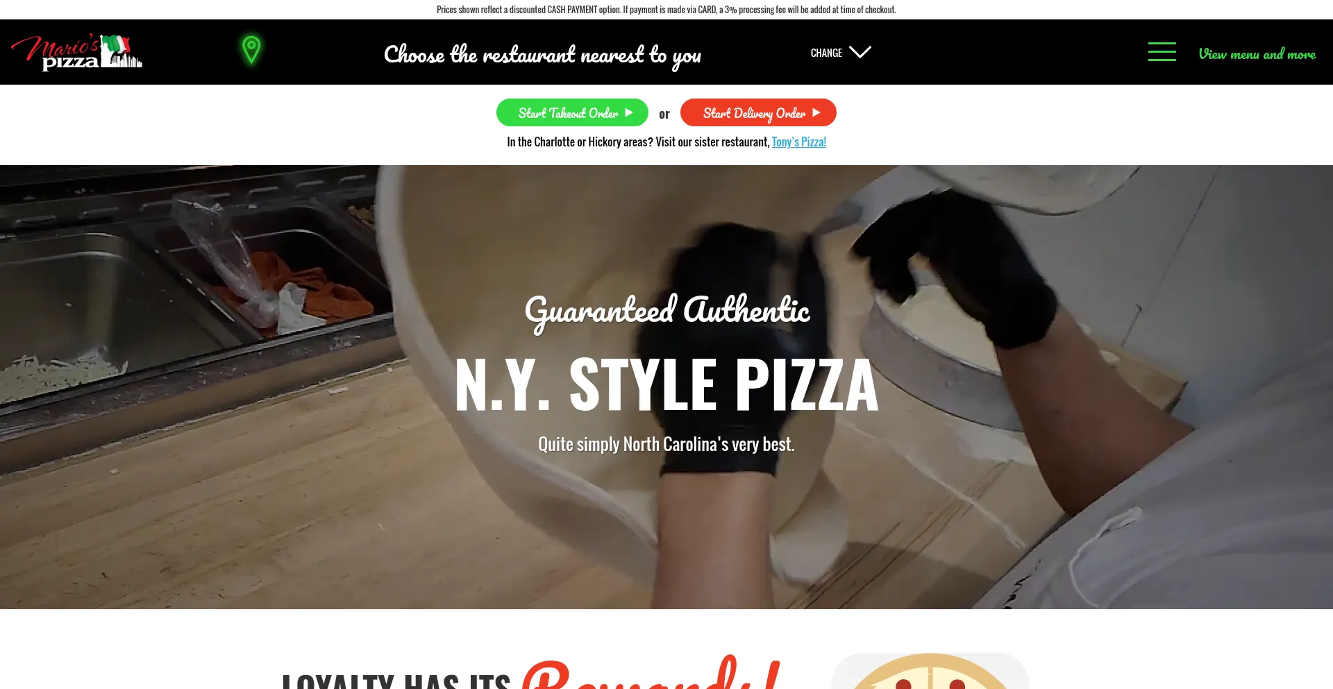 Website screenshot of Mariosbigpizza.com