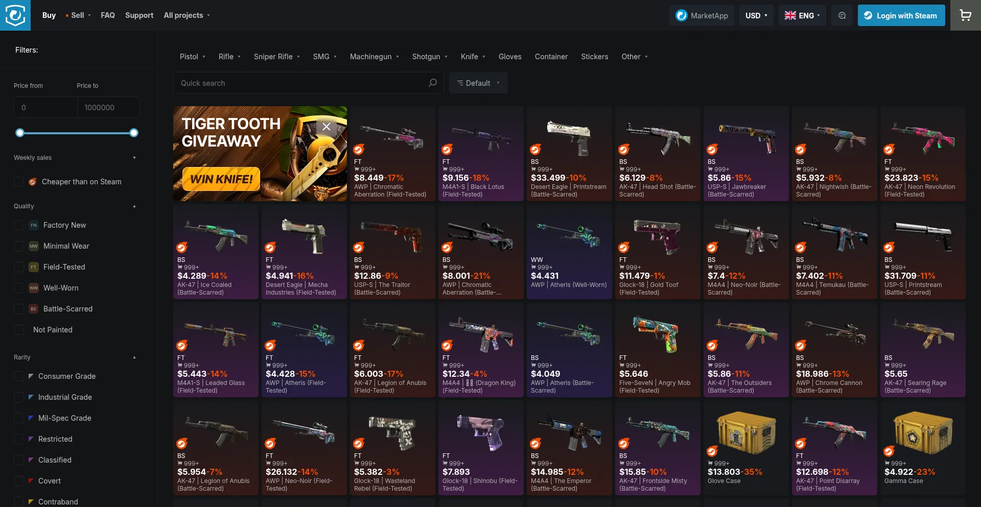 Website screenshot of Market.csgo.com