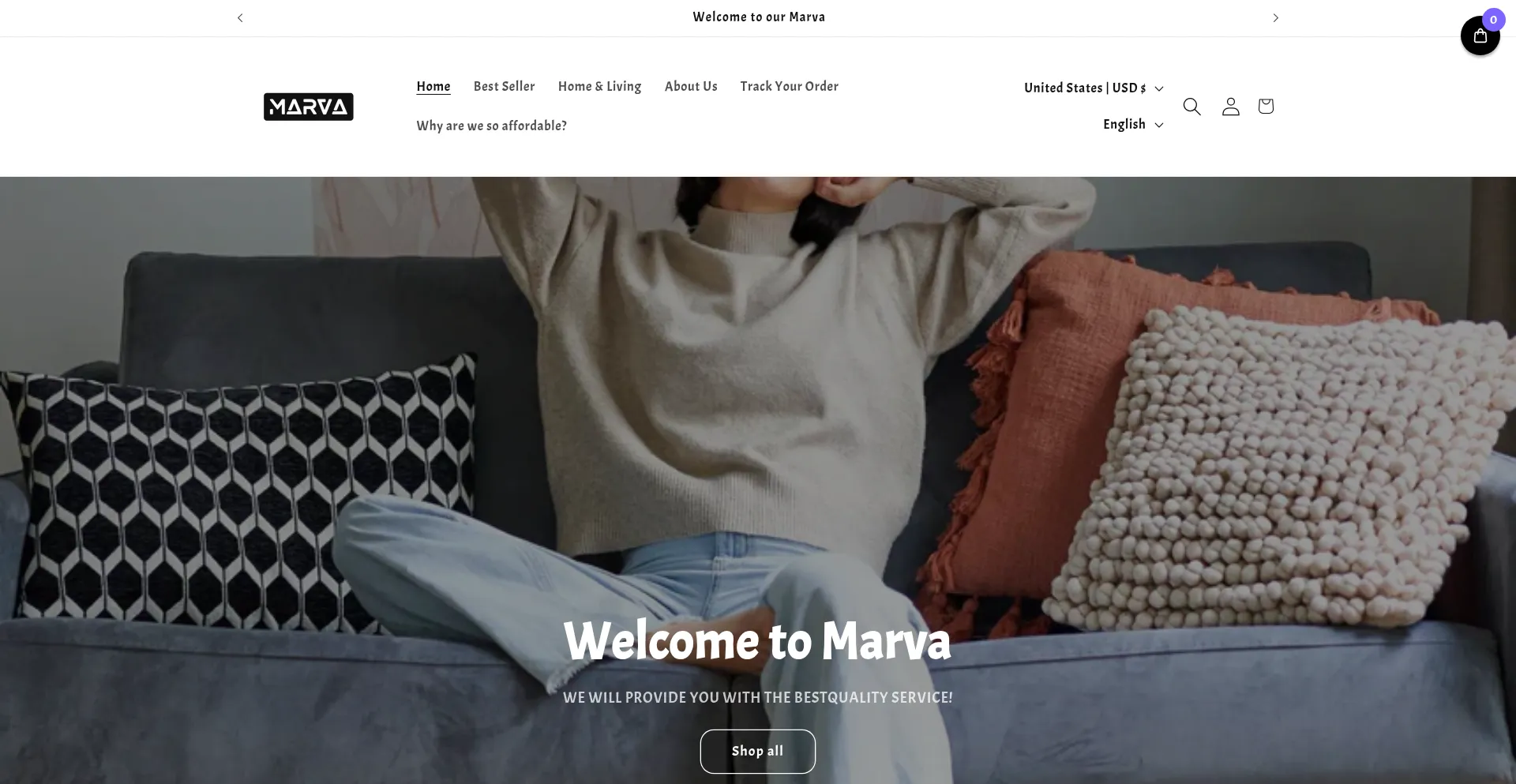 Website screenshot of Marva.life