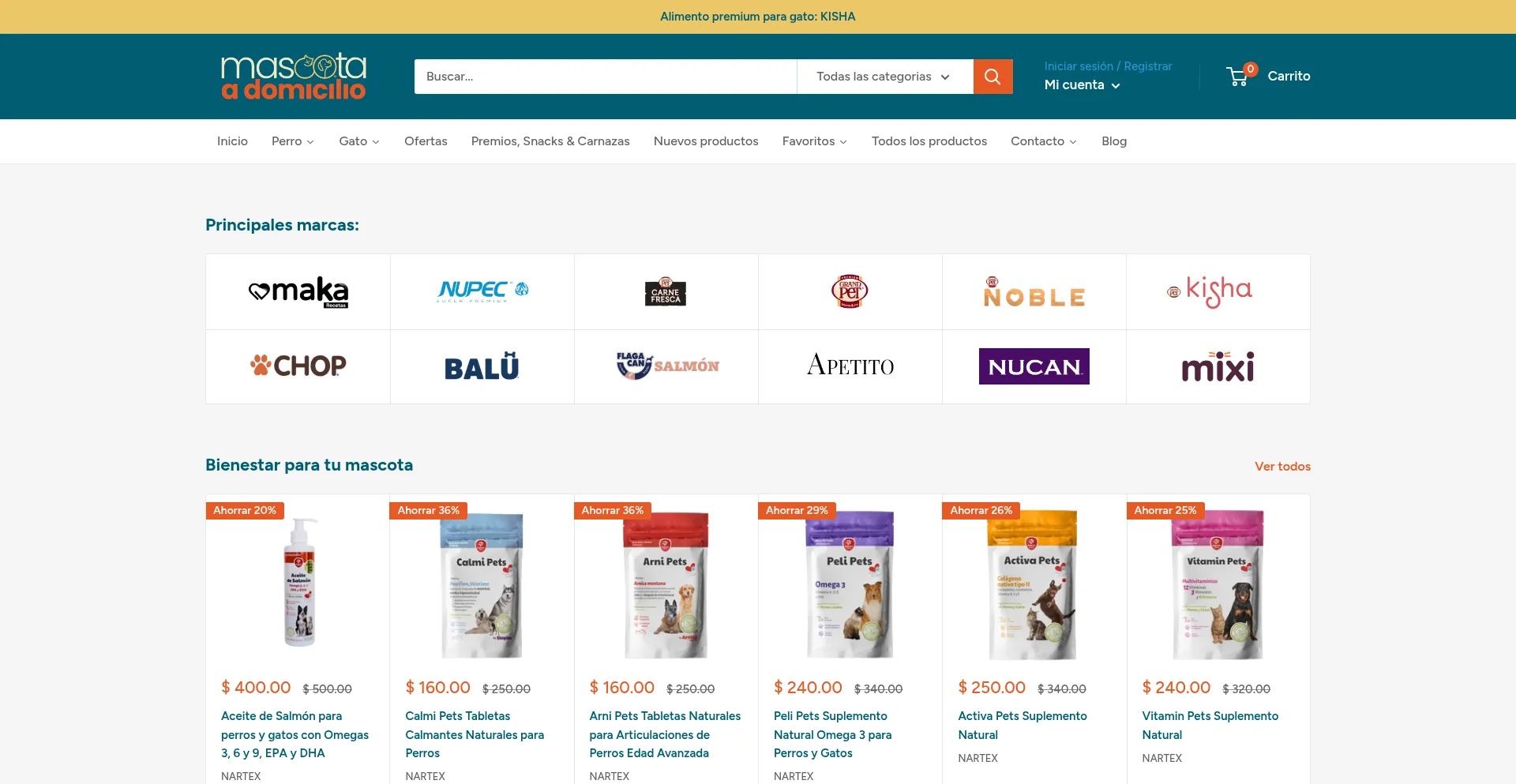 Website screenshot of Mascotaadomicilio.com