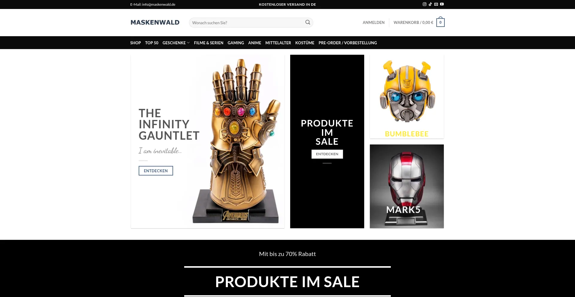 Website screenshot of Maskenwald.de