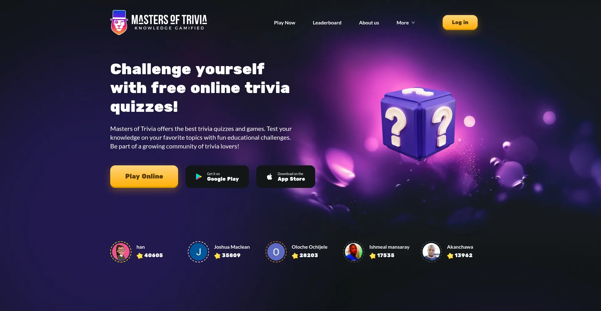 Website screenshot of Mastersoftrivia.com