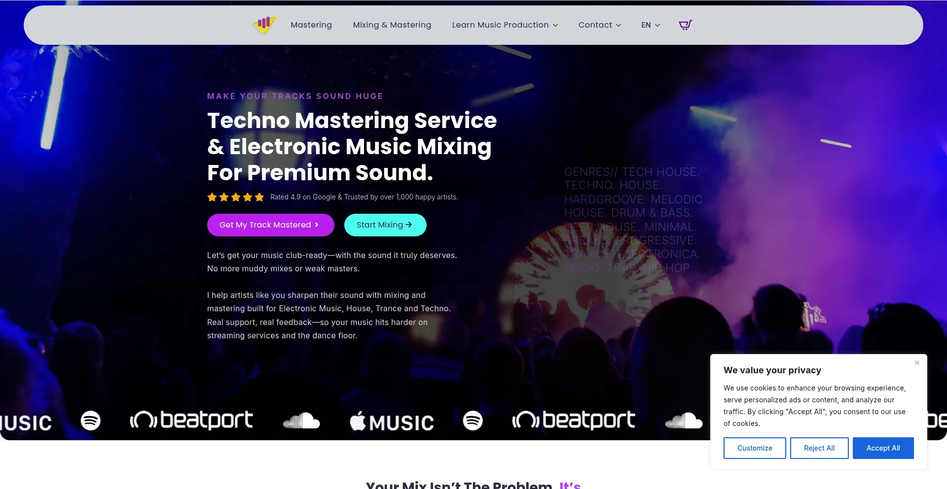 Website screenshot of Mastrng.com