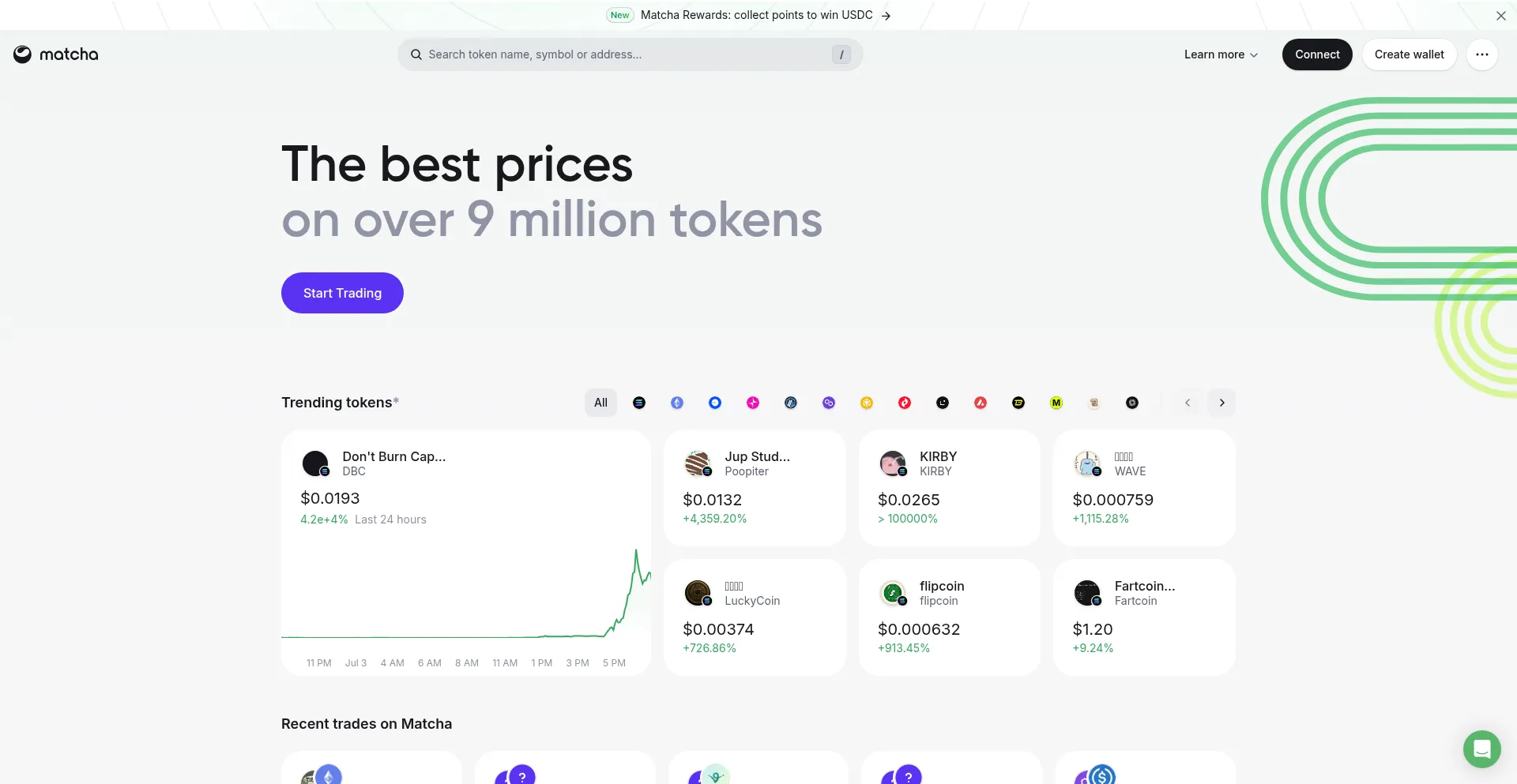 Website screenshot of Matcha.xyz