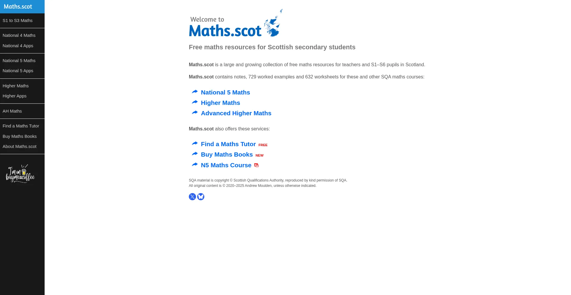 Website screenshot of Maths.scot