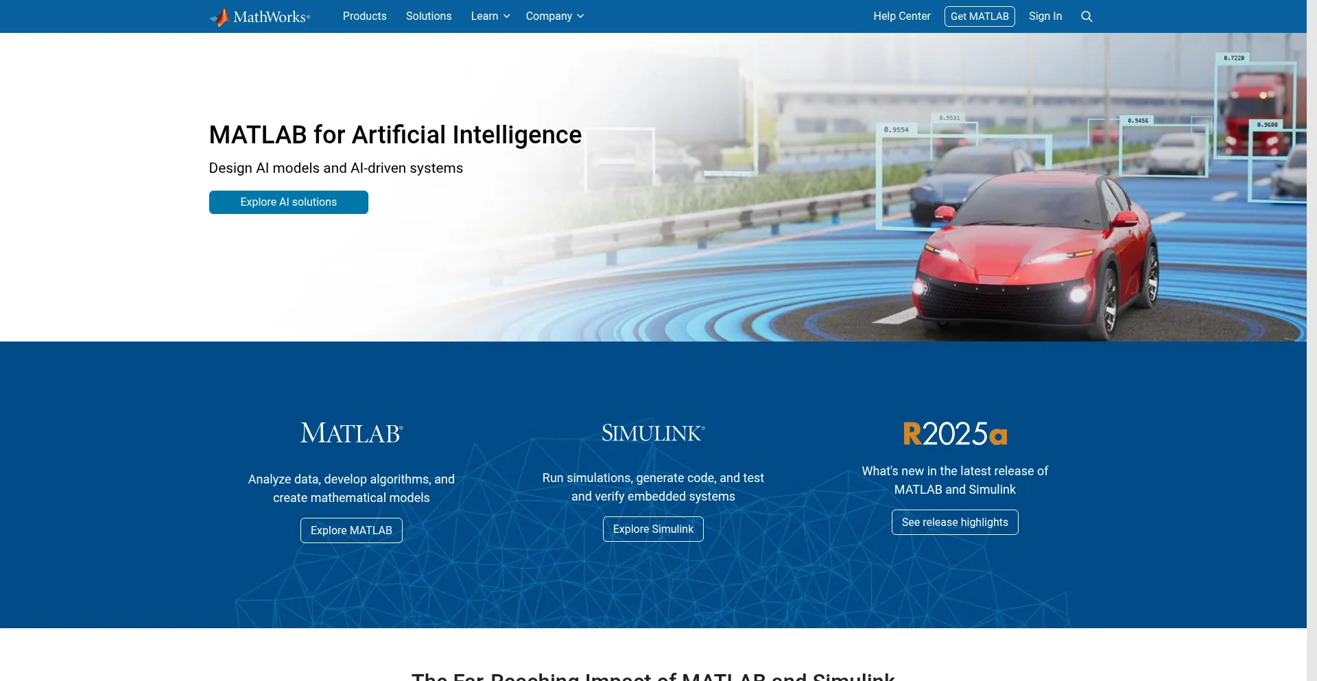 Website screenshot of Mathworks.com