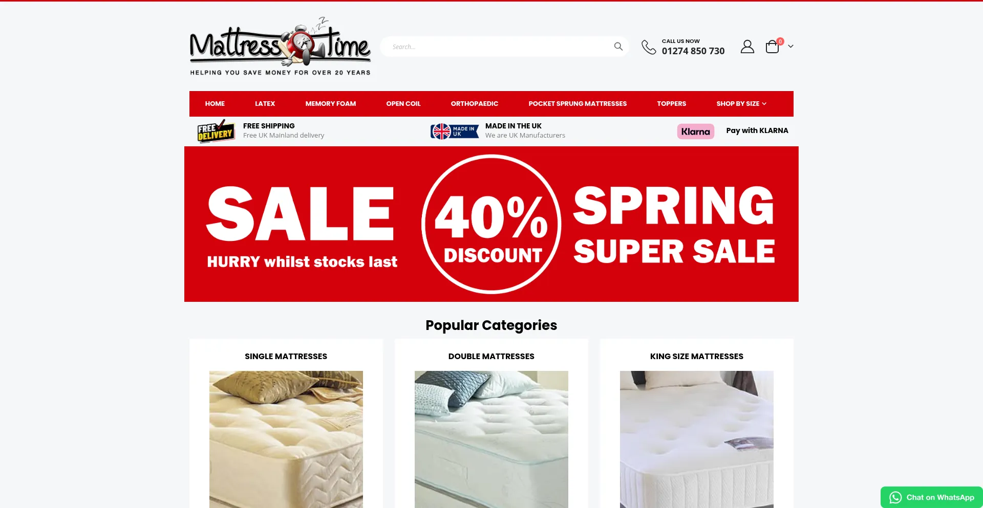 Website screenshot of Mattresstime.co.uk