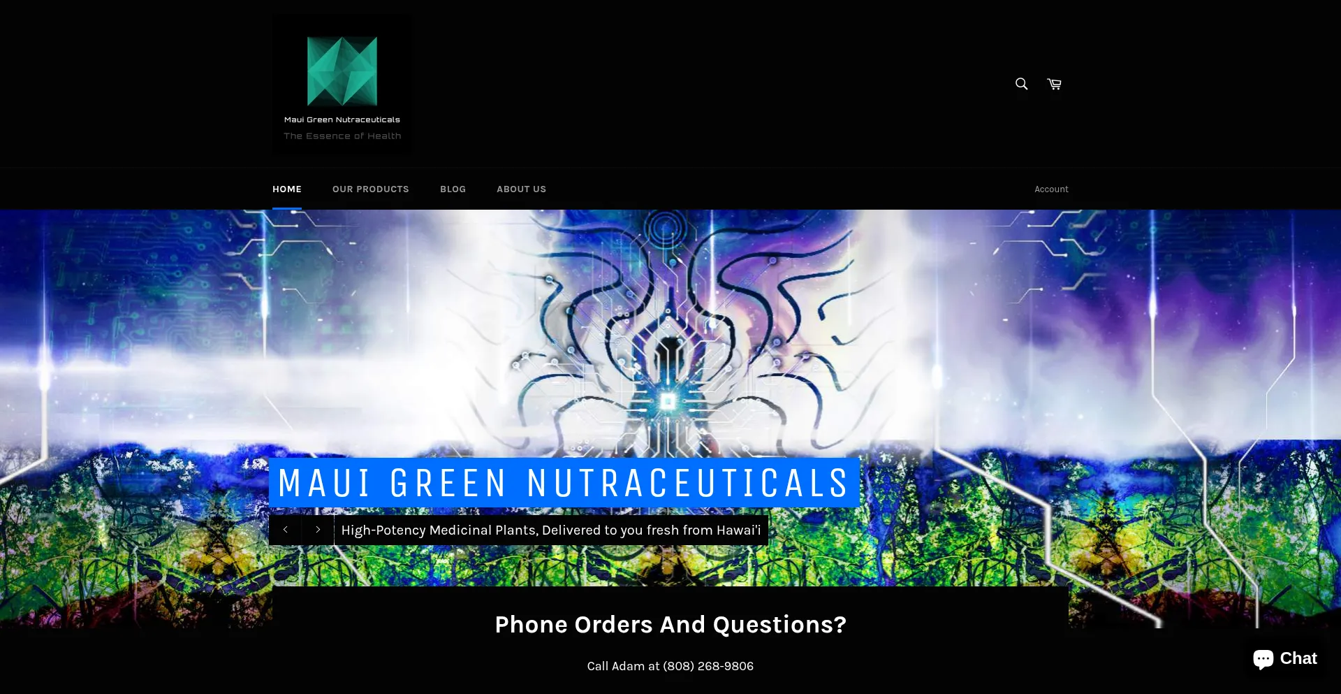 Website screenshot of Mauigreennutraceuticals.com