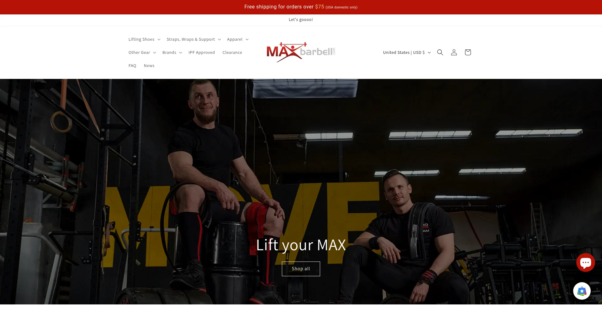 Website screenshot of Maxbarbell.com