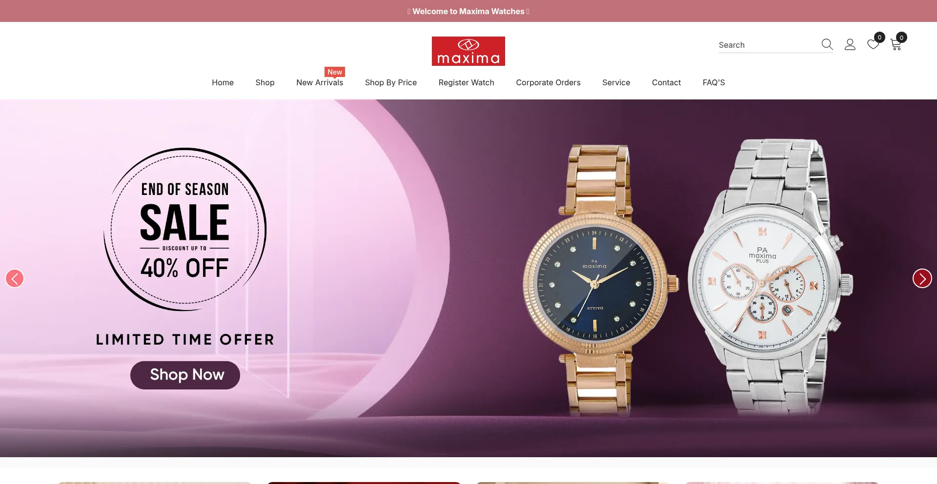 Website screenshot of Maximawatches.com