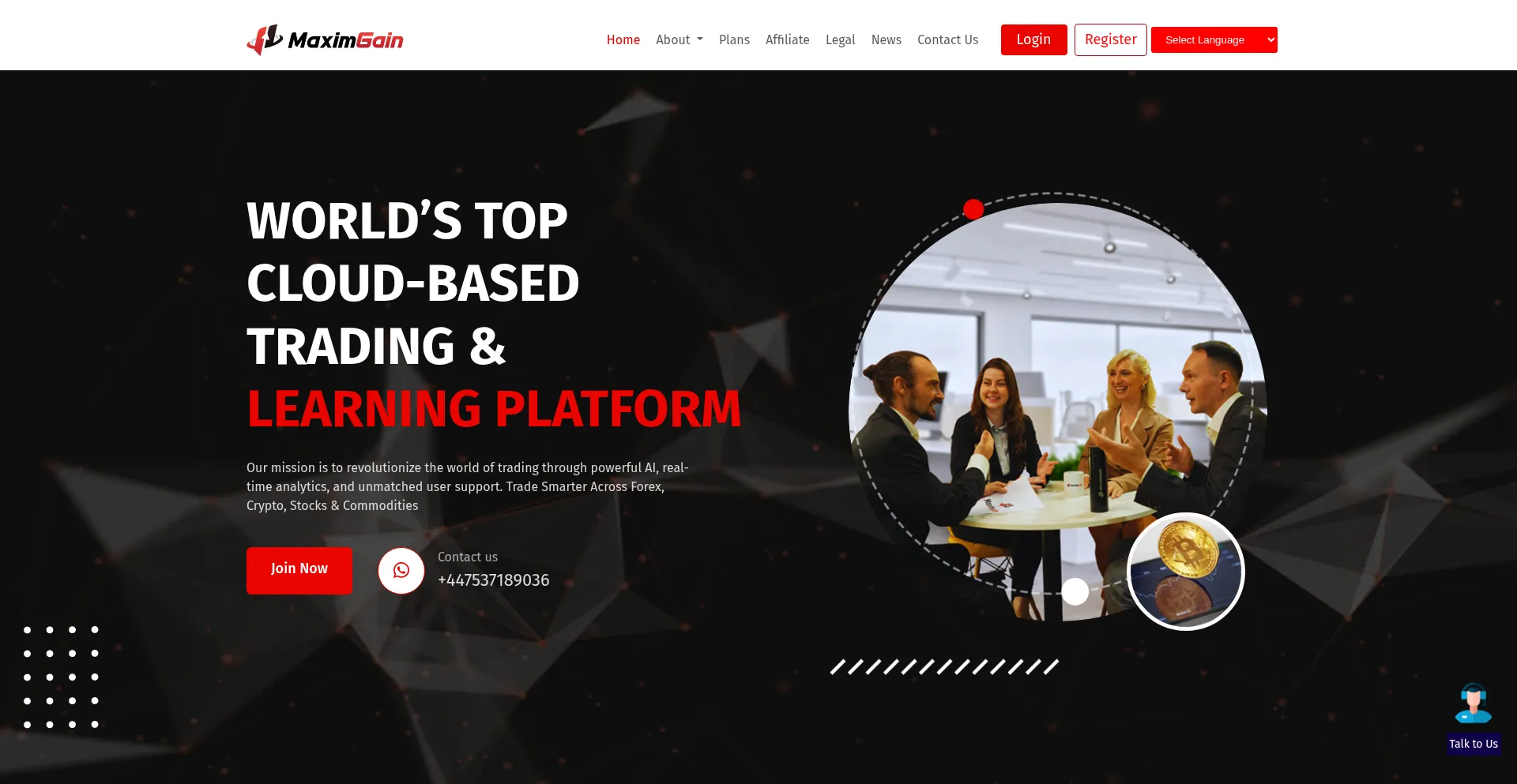 Website screenshot of Maximgain.com
