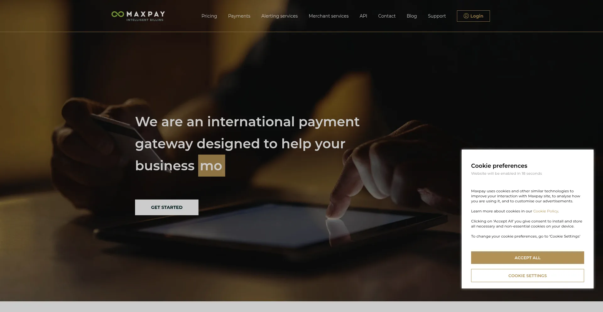 Website screenshot of Maxpay.com