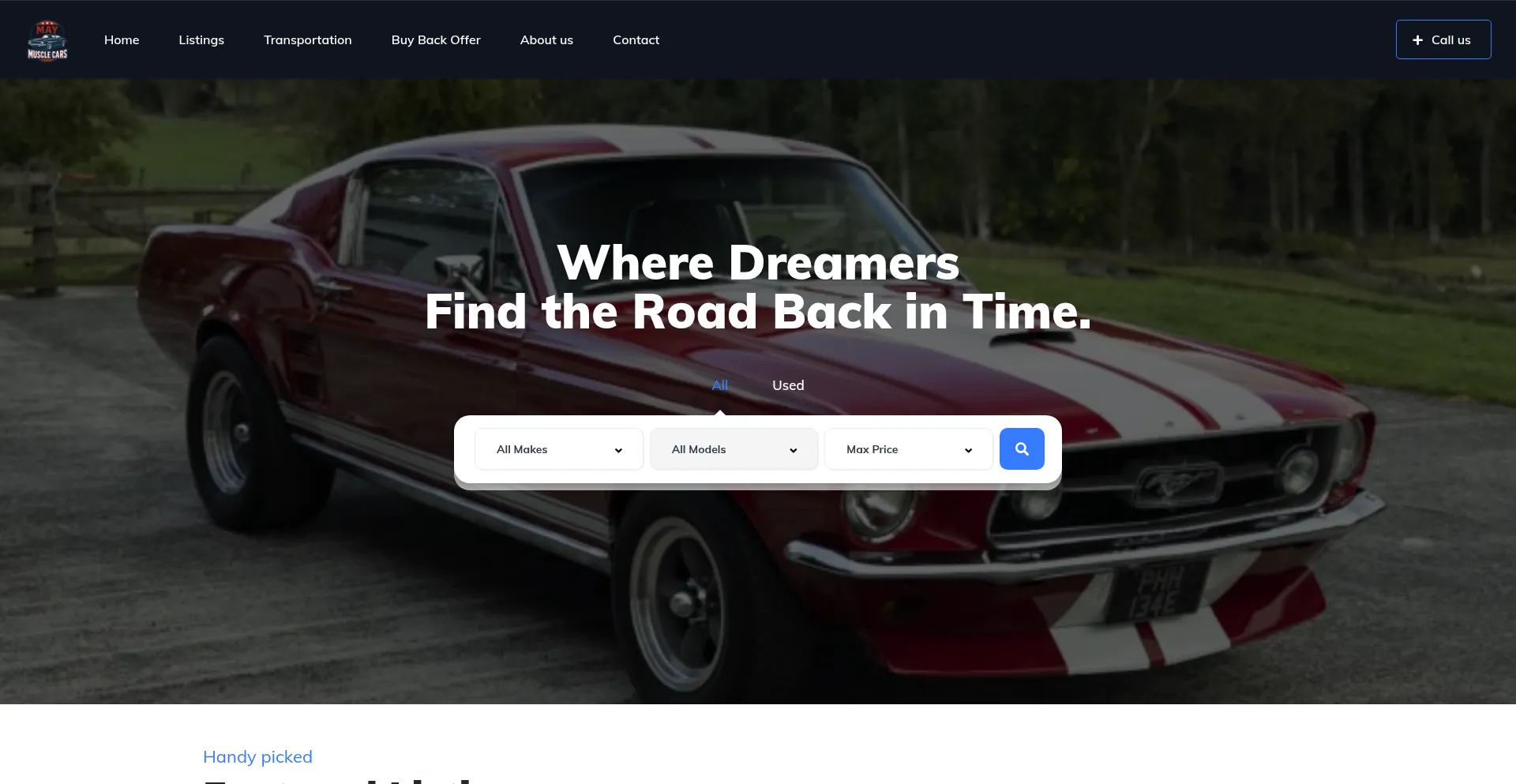 Website screenshot of Maymusclescars.com