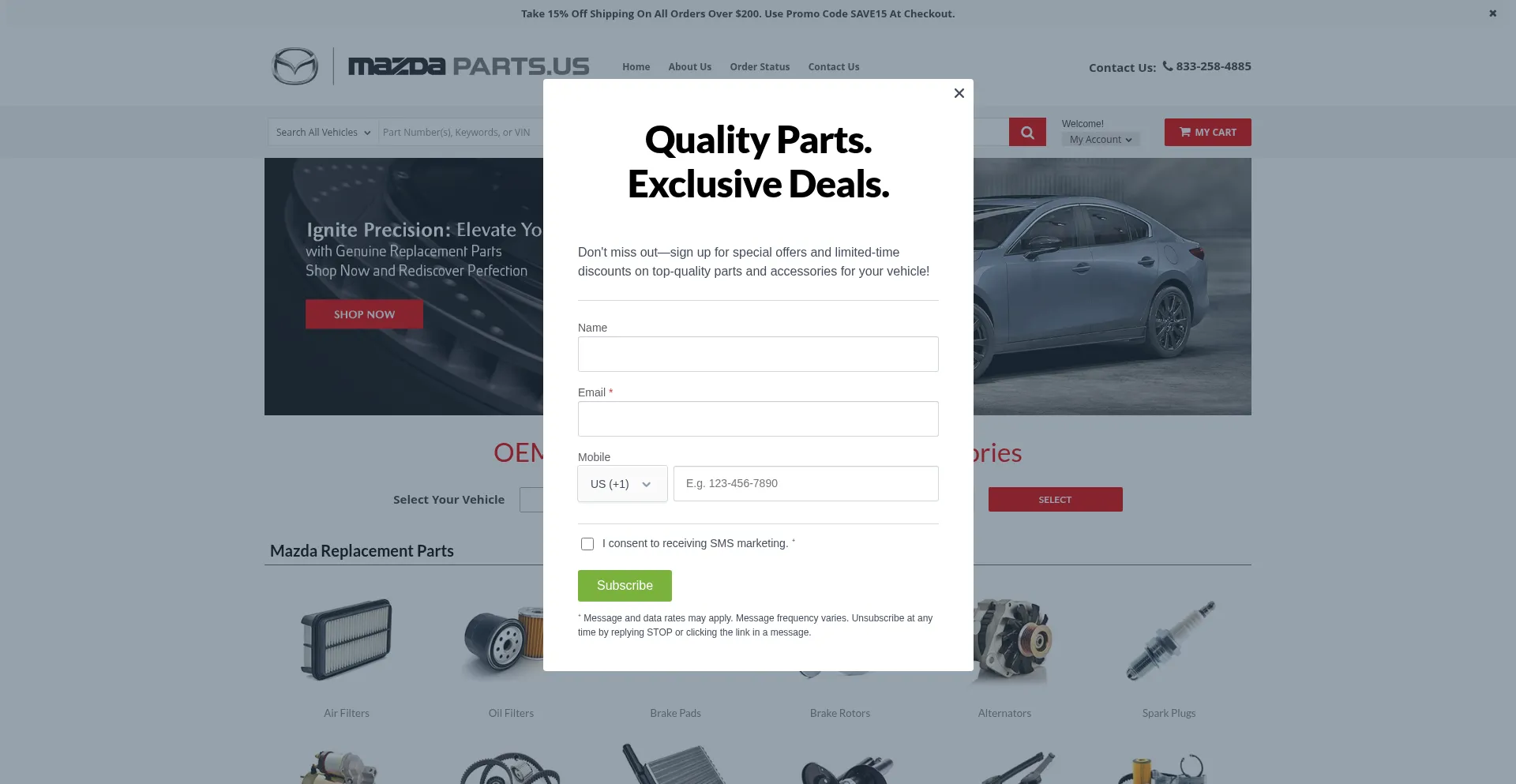 Website screenshot of Mazdaparts.us