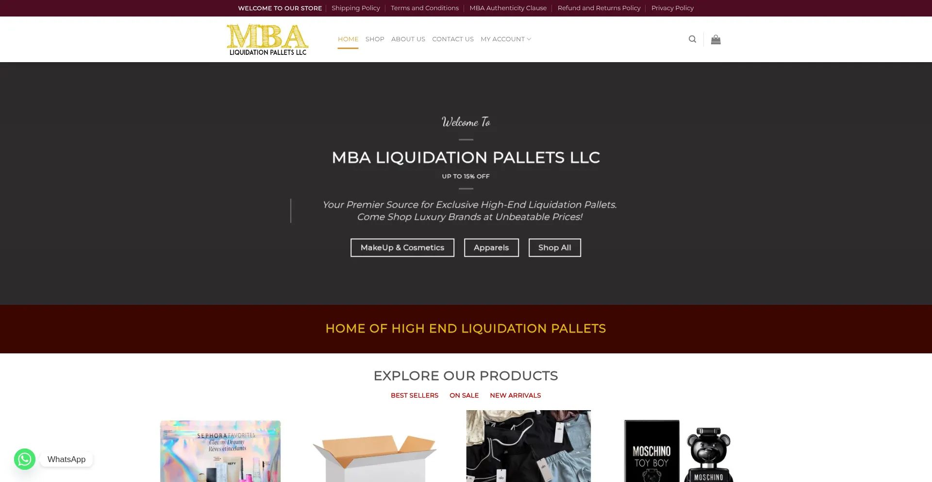 Website screenshot of Mbaliquidationpallet.com