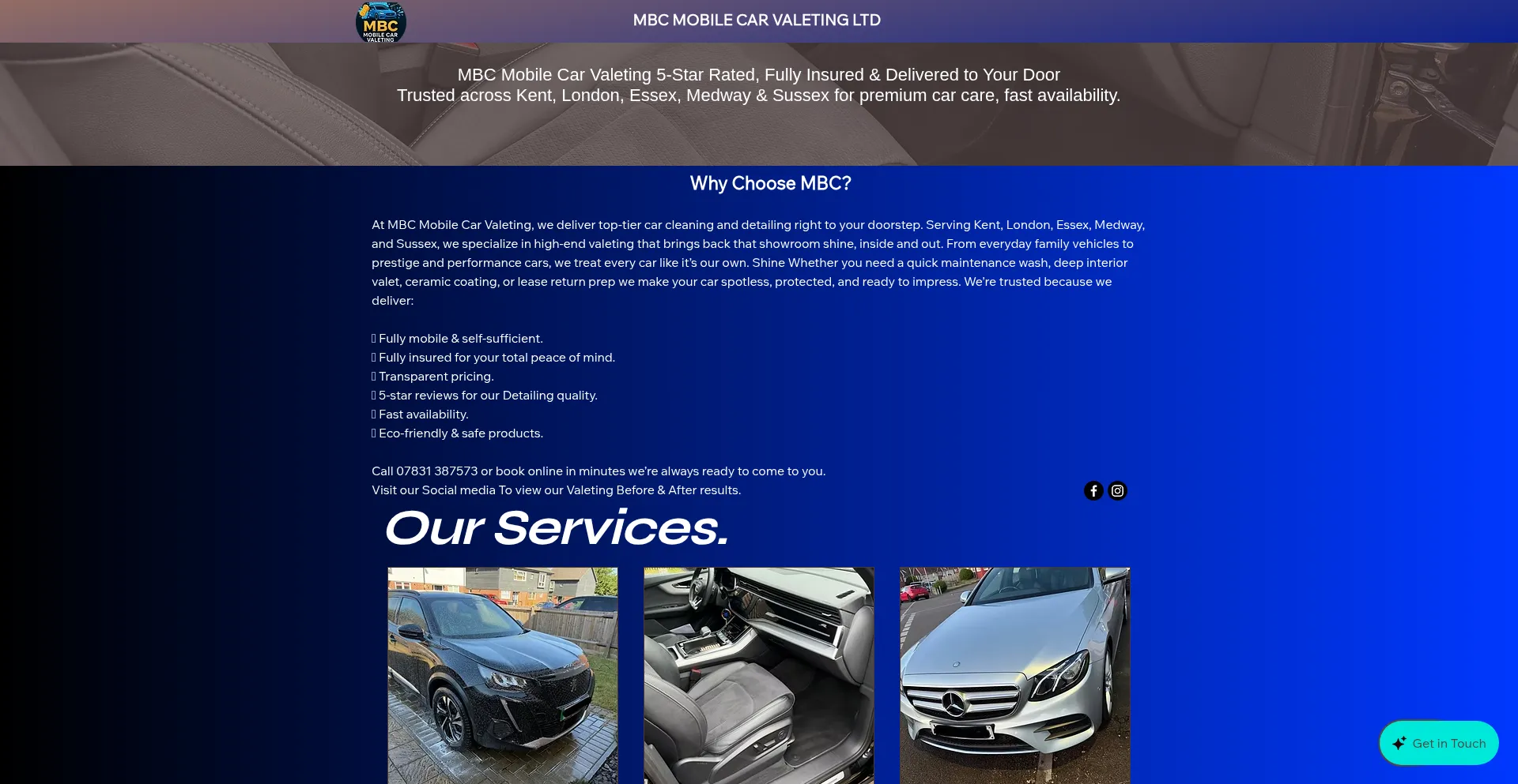 Website screenshot of Mbcmobilecarvaleting.co.uk