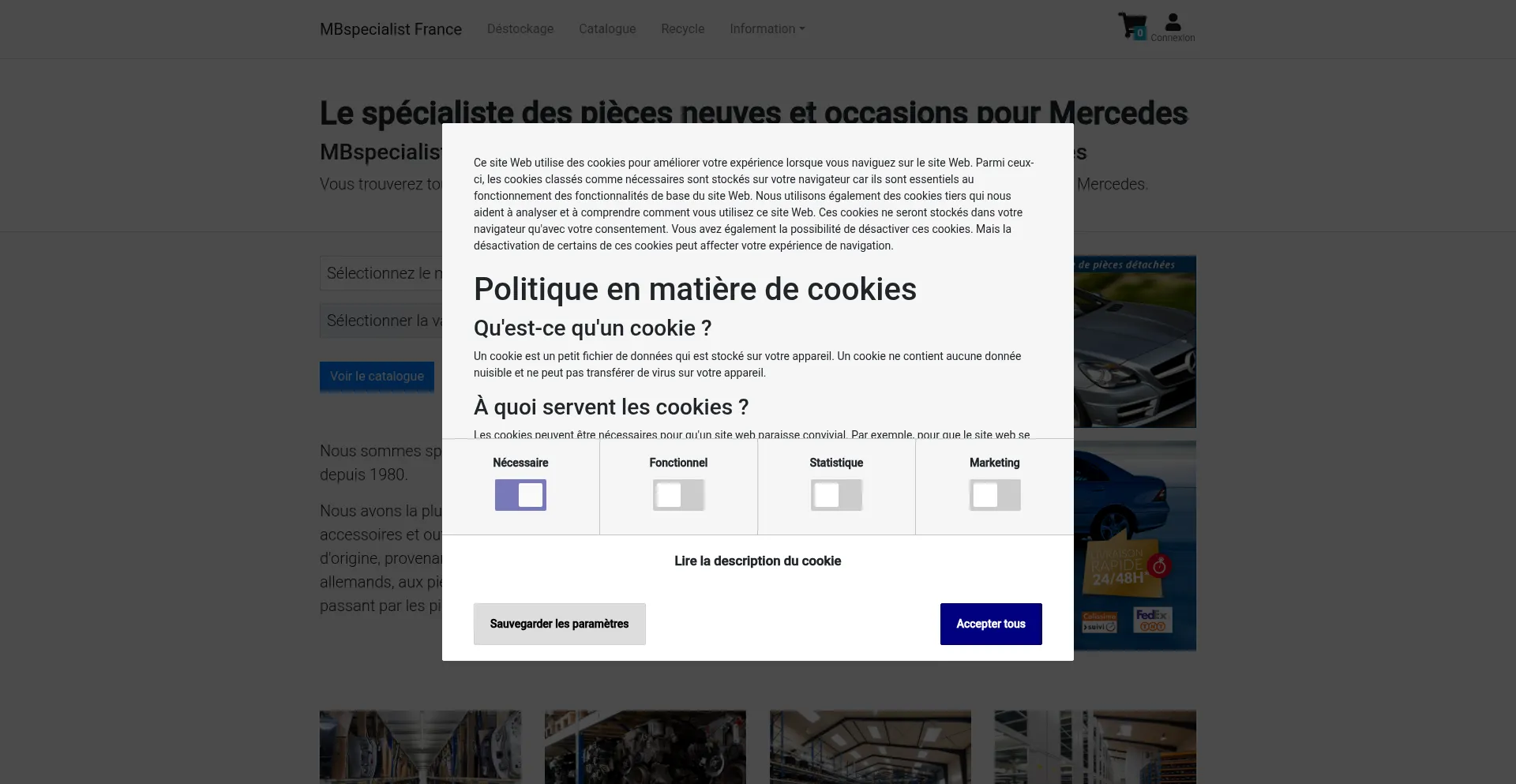 Website screenshot of Mbspecialist.fr