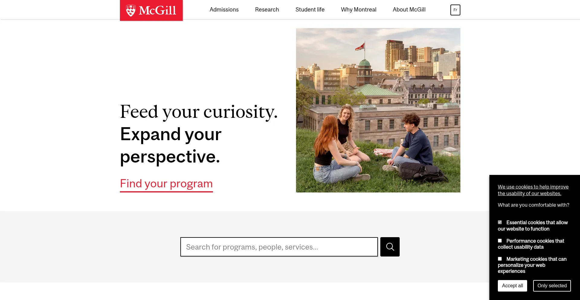 Website screenshot of Mcgill.ca