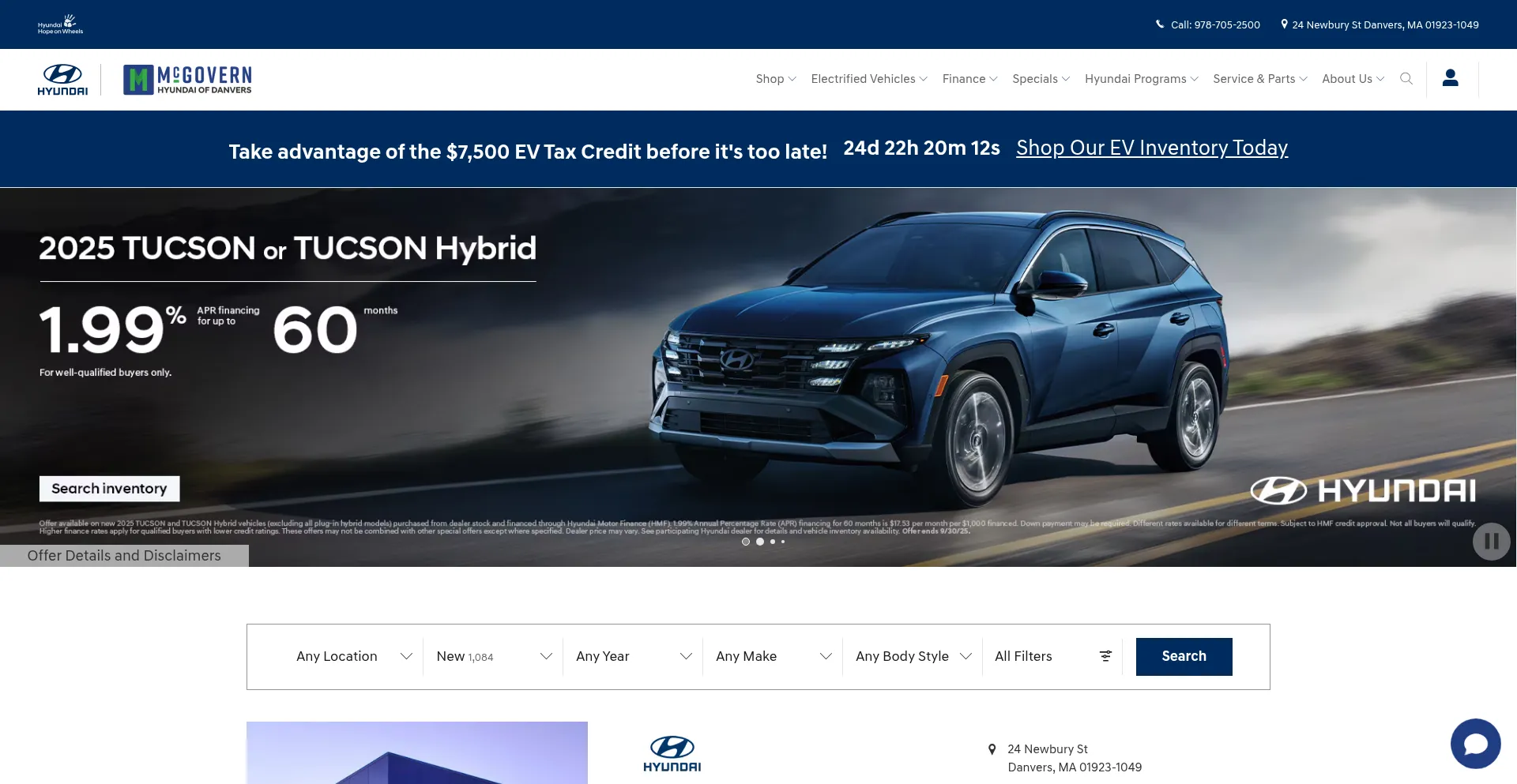 Website screenshot of Mcgovernhyundaiofdanvers.com
