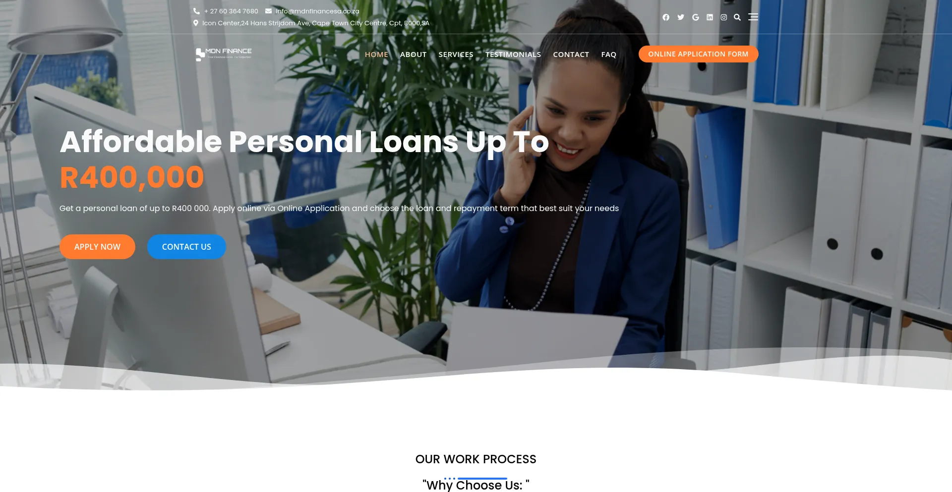 Website screenshot of Mdnfinancesa.co.za