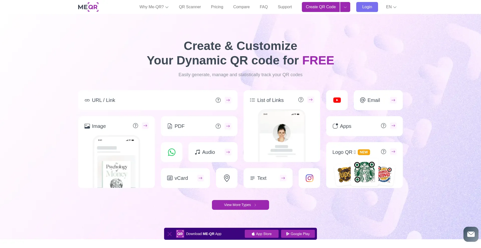 Website screenshot of Me-qr.com