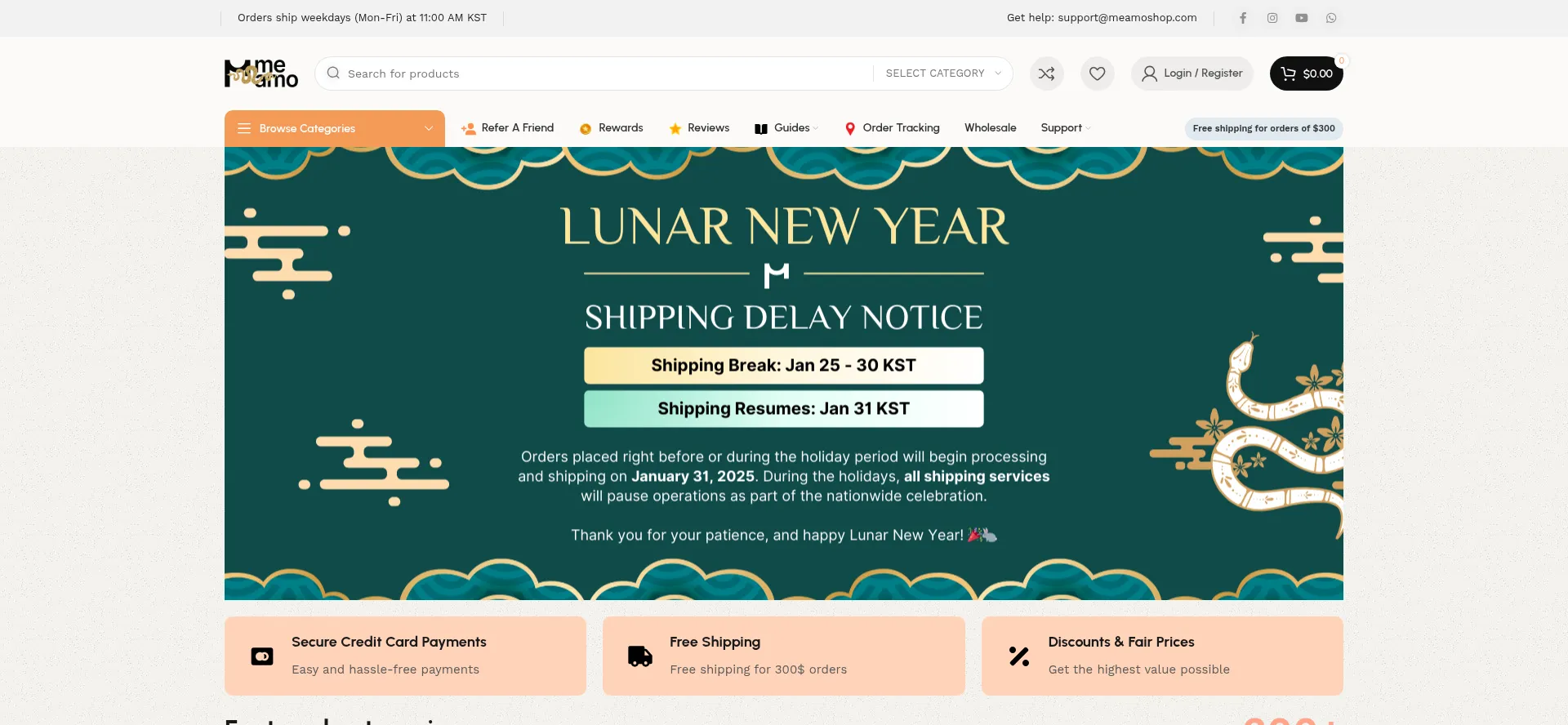 Website screenshot of Meamoshop.com
