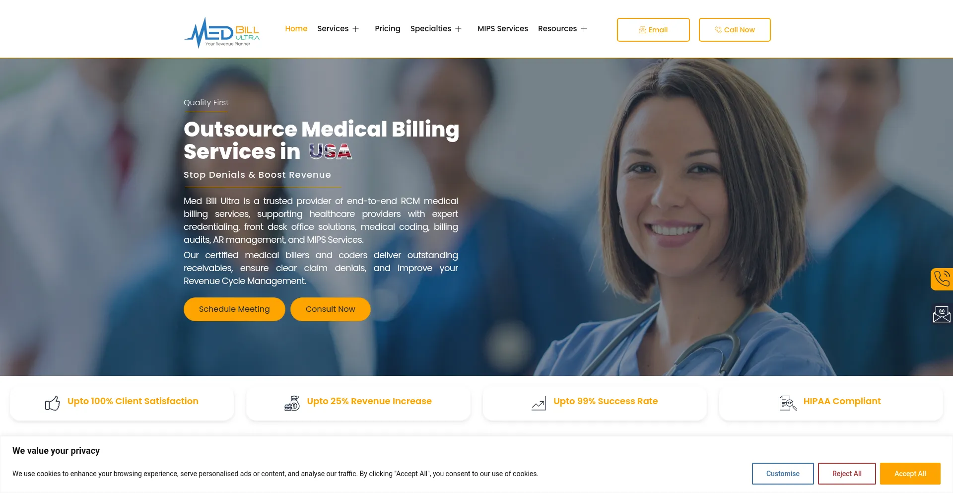 Website screenshot of Medbillultra.com
