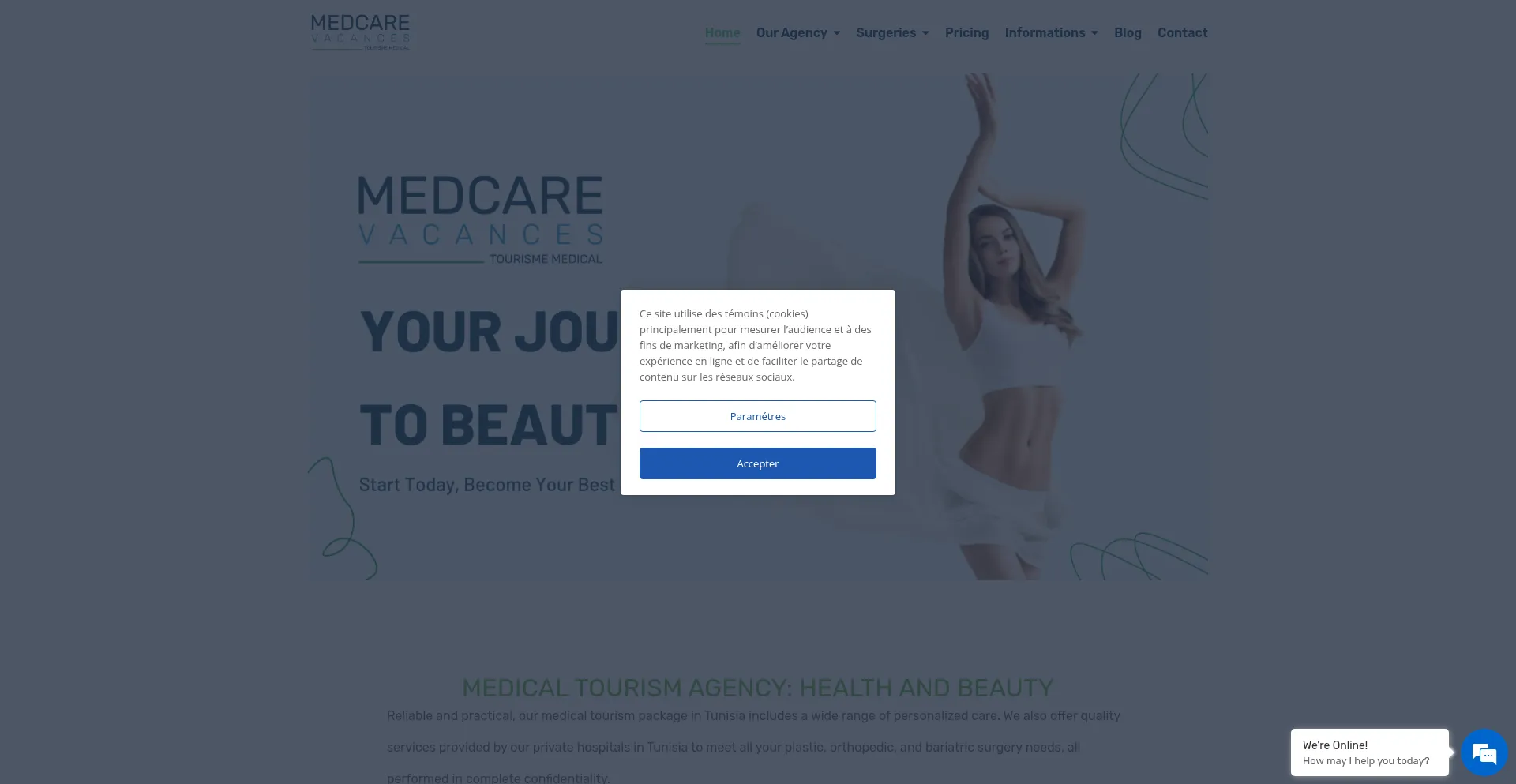 Website screenshot of Medcare-vacances.ca