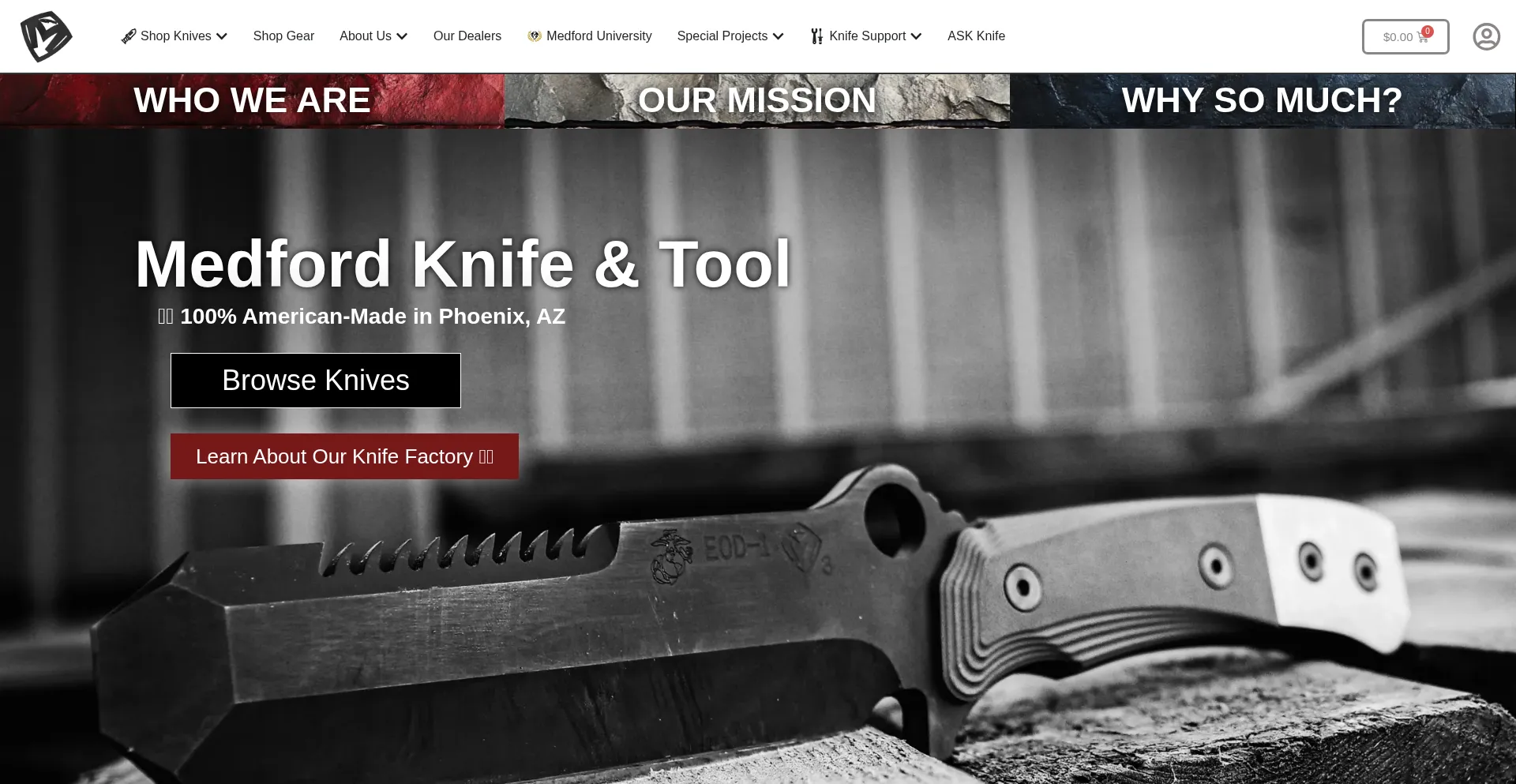 Website screenshot of Medfordknife.com