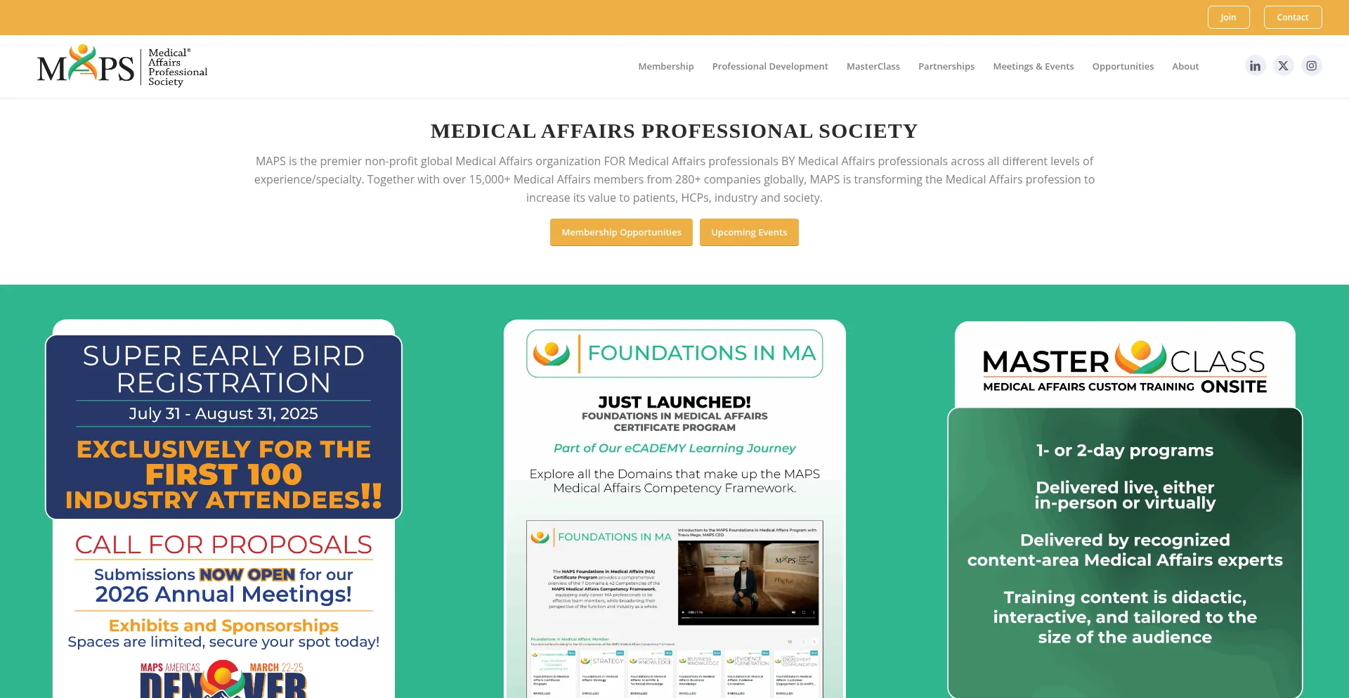 Website screenshot of Medicalaffairs.org