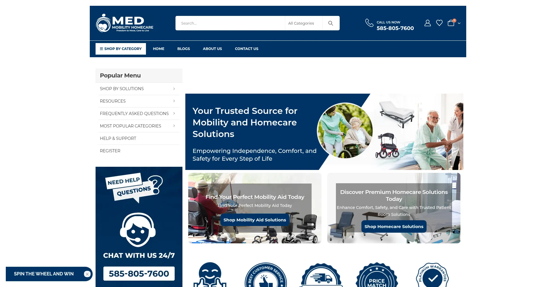 Website screenshot of Medmobilityhomecare.com