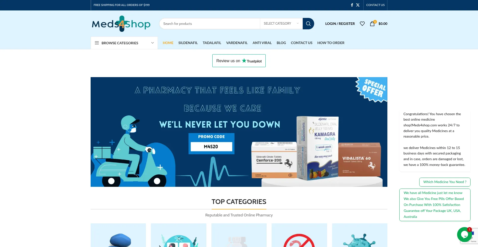 Website screenshot of Meds4shop.com